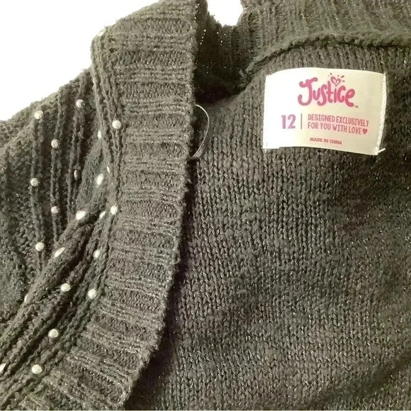 Justice for Girls Black Cardigan Bedazzled Sweater (Preowned) - Picture 4 of 6